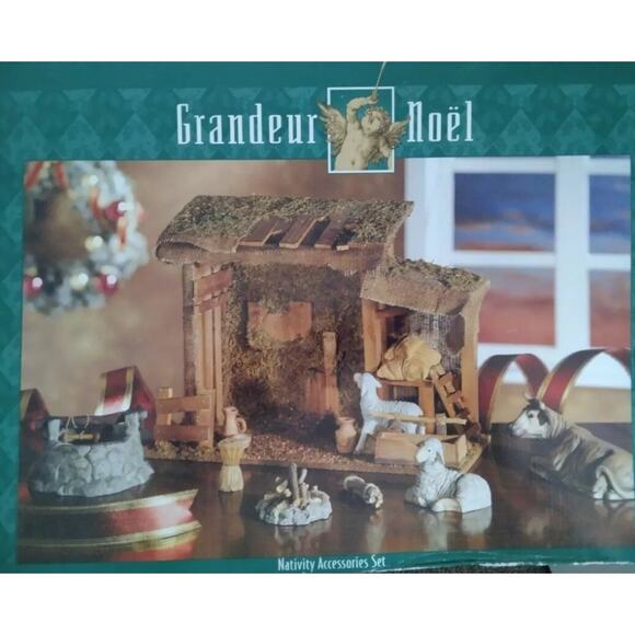 GRANDEUR NOEL 14 pc Porcelain NATIVITY ACCESSORIES SET & WOOD CRECHE Christmas - Picture 2 of 16